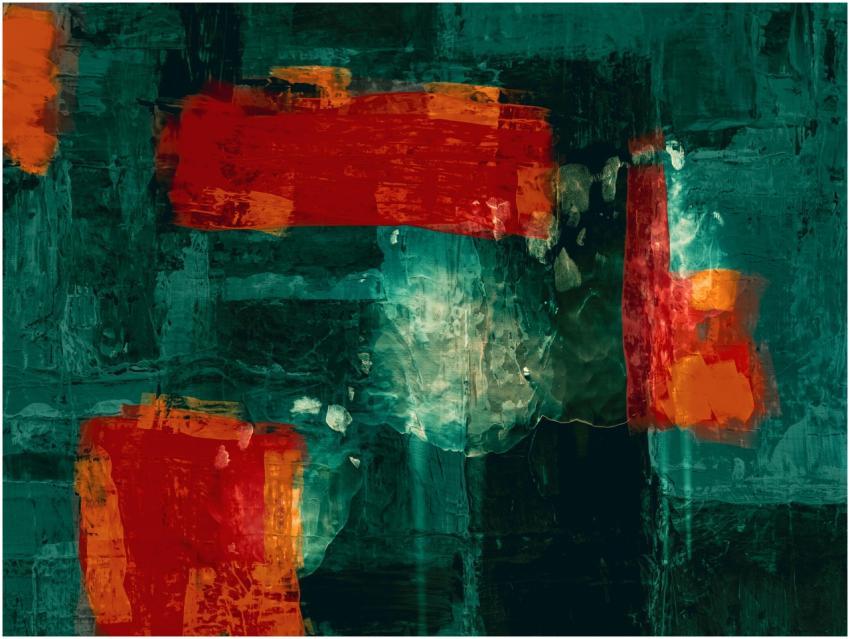Dynamic abstract expressionism with bold teal and