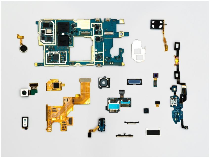 Exploded view of smartphone components showcasing