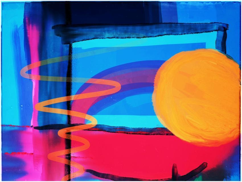 Vibrant abstract painting combining bold colors an