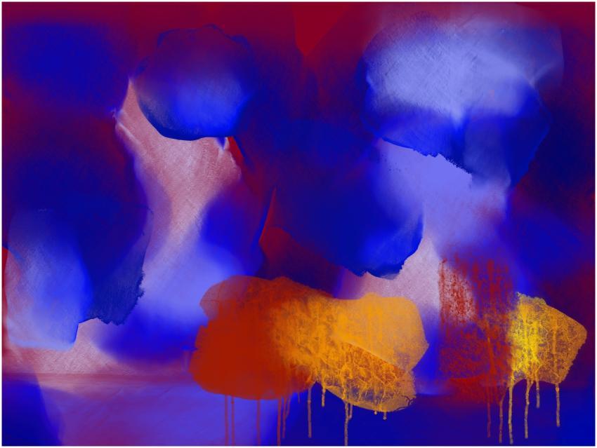 Dynamic abstract expressionist painting featuring