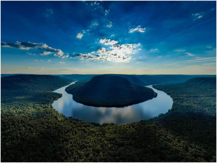 Stunning aerial view of a river curving through a