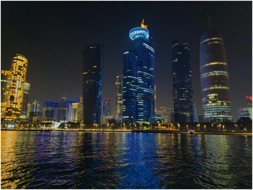Captivating night scene of Doha's illuminated skyl