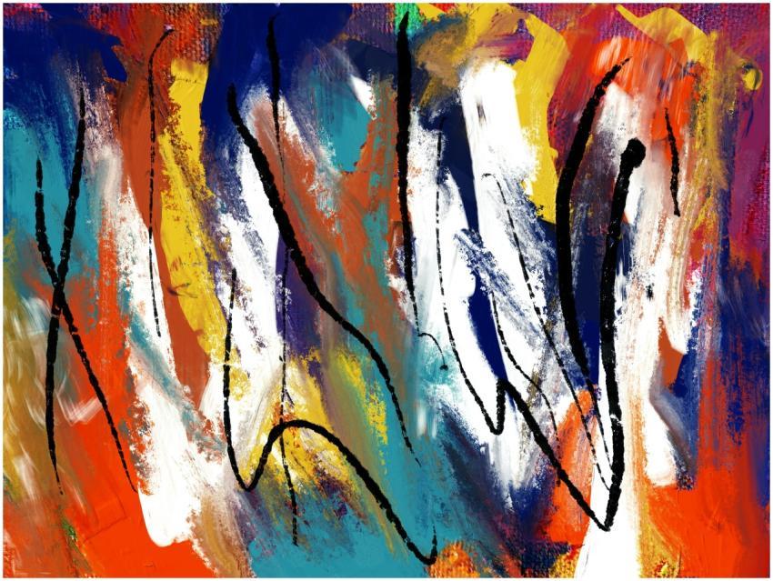 Dynamic abstract painting with vivid colors and ex