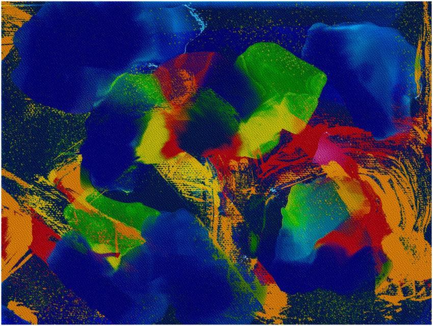 Dynamic abstract painting with vibrant colors and