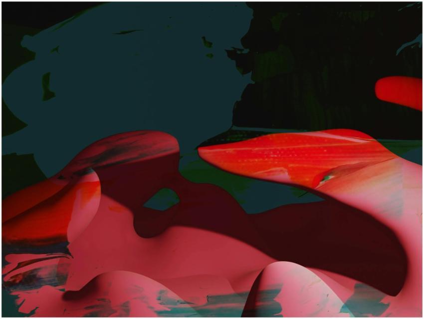 Stunning abstract painting featuring red hues and