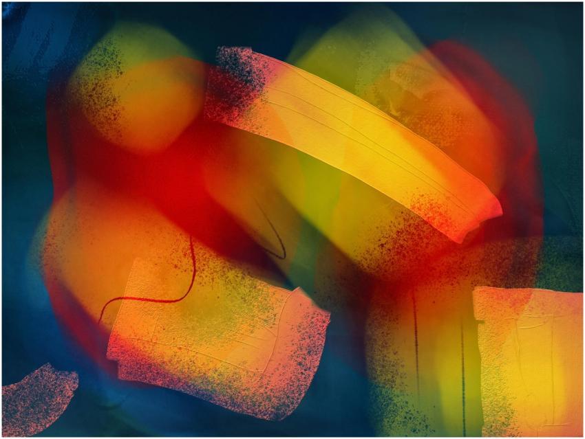 A colorful abstract expressionist painting featuri