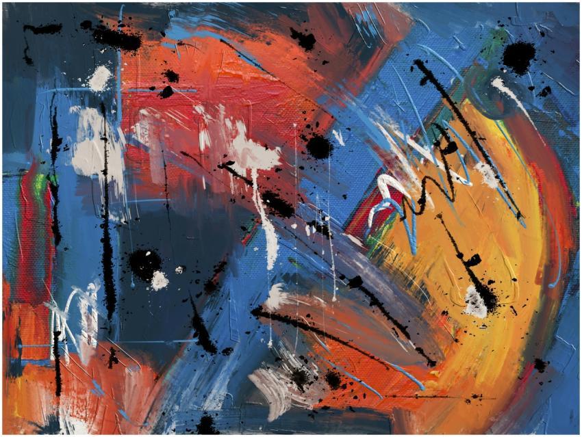Dynamic abstract painting with vibrant colors and