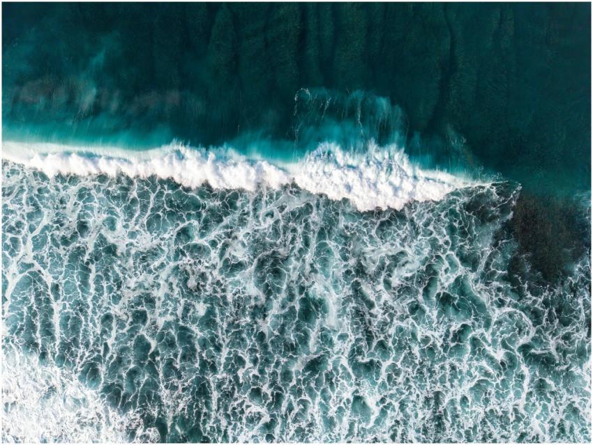 Aerial Ocean Waves Crashing