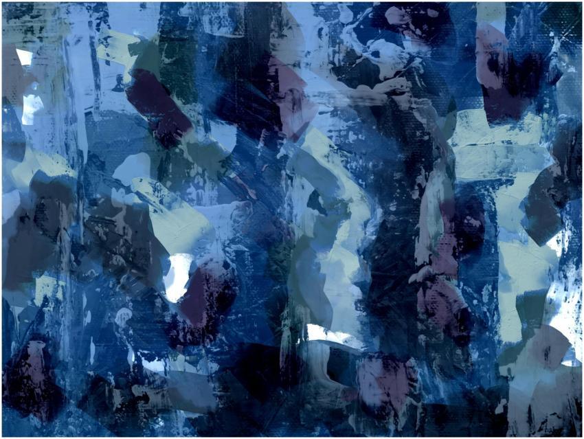 Dynamic abstract expressionism work with rich blue