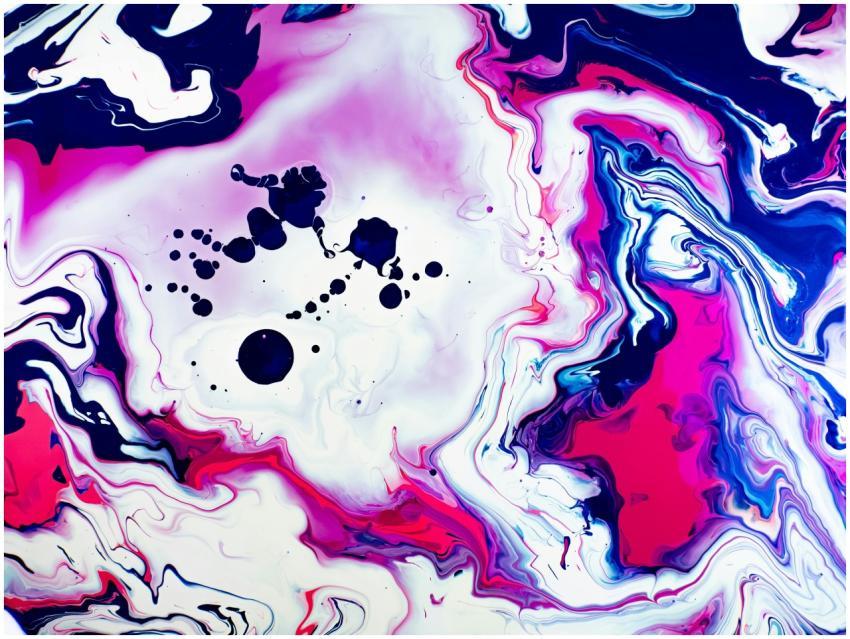 Dynamic abstract painting with vibrant pink, blue,