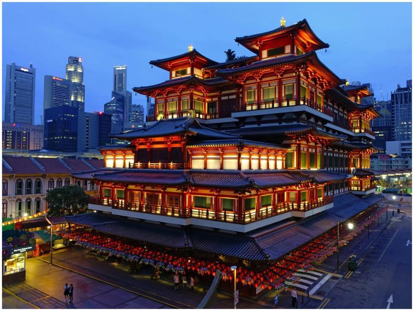 Illuminated Buddha Tooth Relic Temple in Singapore