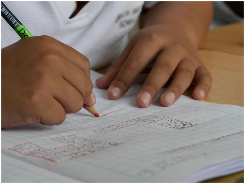 Close-up of a student writing math equations in a