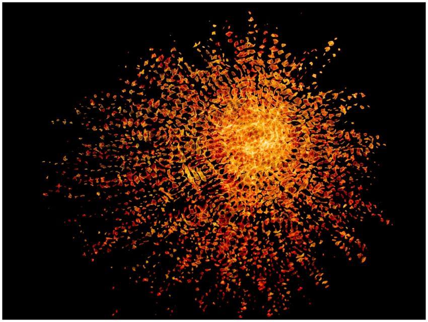 Explosive abstract art with vibrant orange and gol