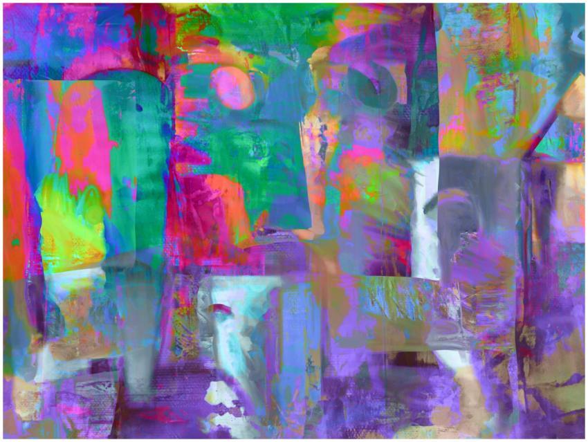 Dynamic abstract painting with vivid colors and ri