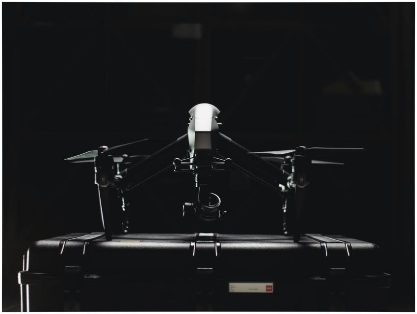 Close-up of a professional drone and its storage c