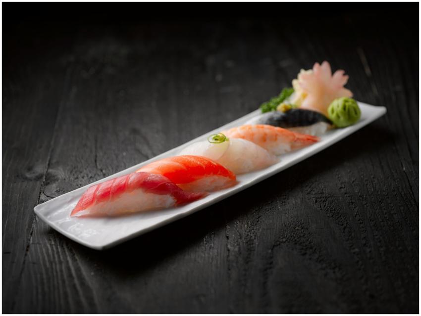 Elegant sushi platter featuring assorted seafood s