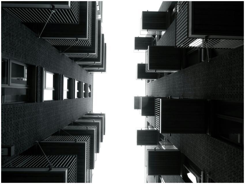 Low angle shot of modern black and white city apar