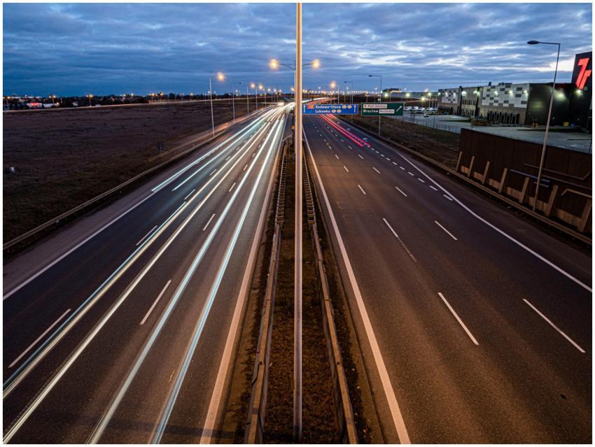 Long exposure of traffic on a night freeway in Wro