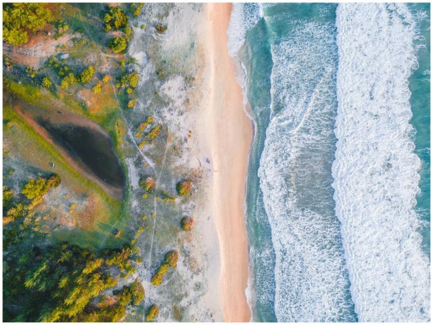 Bright and vibrant aerial view of a coastline in A