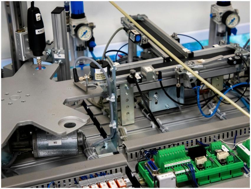 Close-up of advanced machinery showcasing robotic