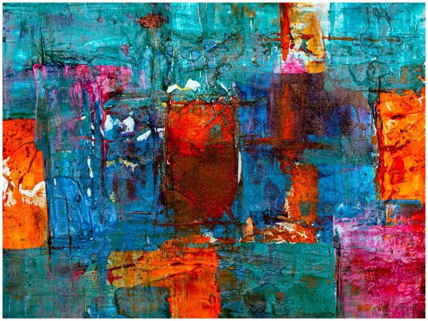 Dynamic abstract painting with vivid colors and te