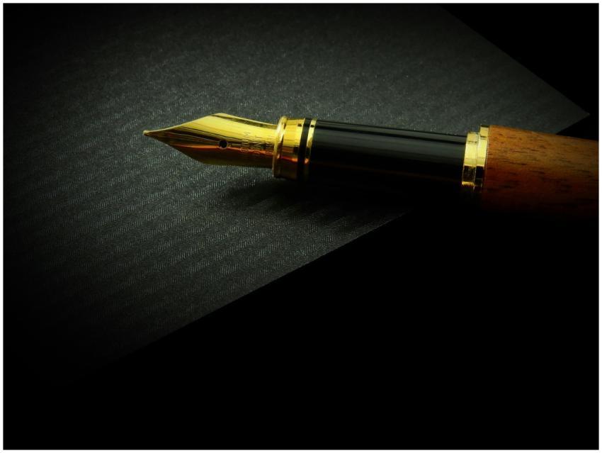 Detailed close-up of a classic fountain pen nib on