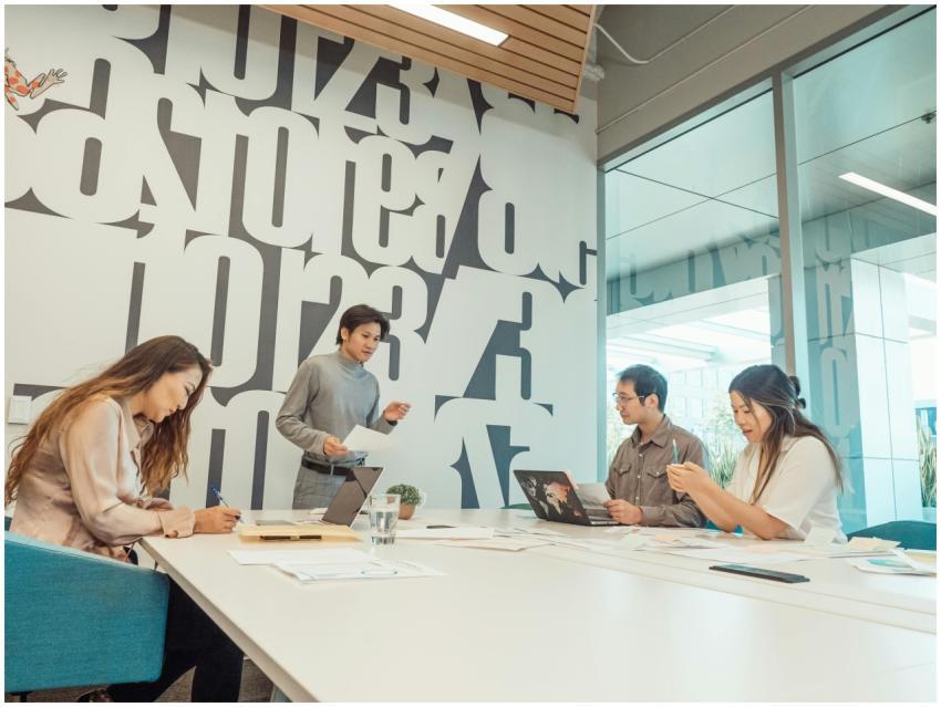 Group of colleagues engaged in a brainstorming ses