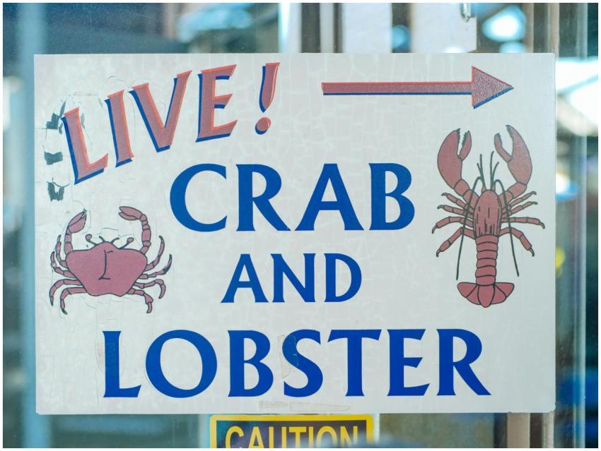 Sign advertising live crab and lobster with colorf