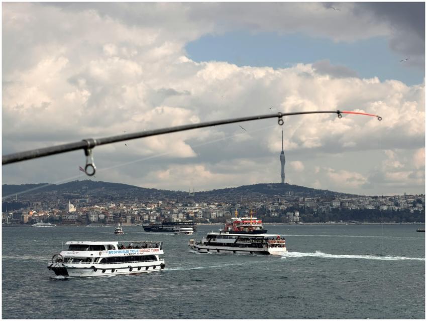 Fisherman's perspective of boats on the Bosphorus