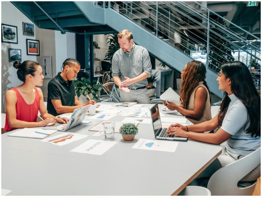 A diverse group of colleagues collaborating on a p