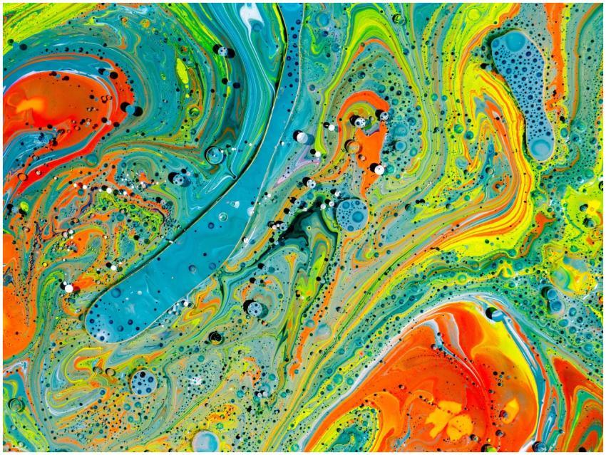 Colorful abstract acrylic painting featuring vivid