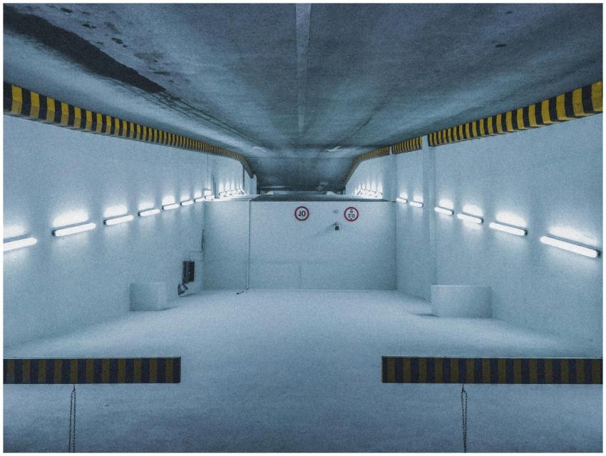 Symmetrical view of an empty underground urban tun