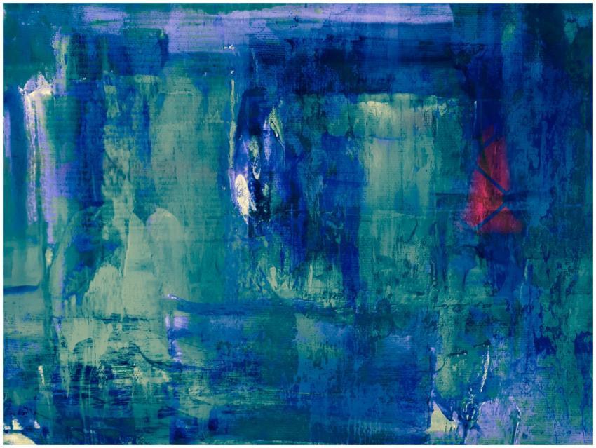 Dynamic abstract art with blue and green hues, sho