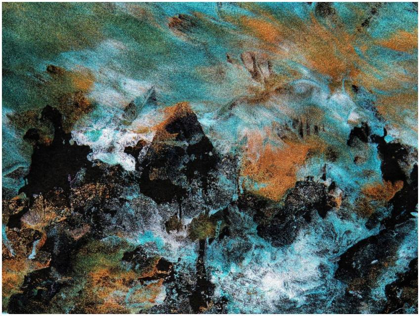 Dynamic abstract painting with vibrant blue and or