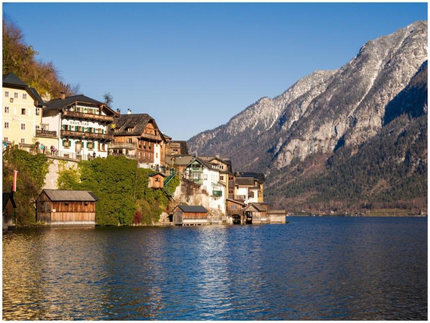 Scenic view of Hallstatt village by the lake with