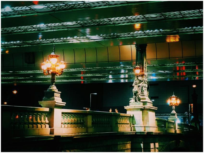 A moody night scene of Nihonbashi Bridge in Tokyo,