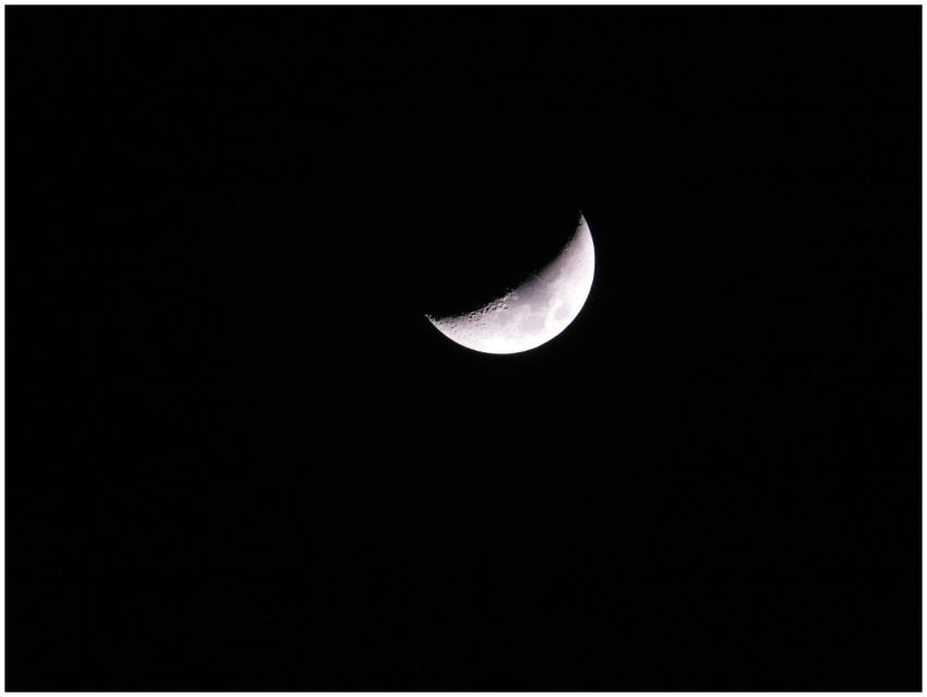 A striking crescent moon in a dark night sky, show