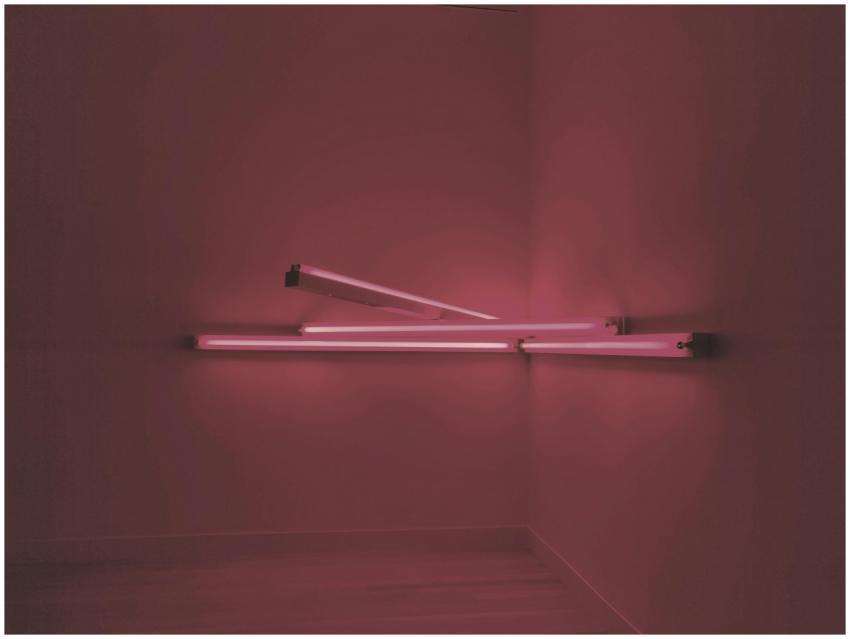 Close-up of abstract pink fluorescent light tubes