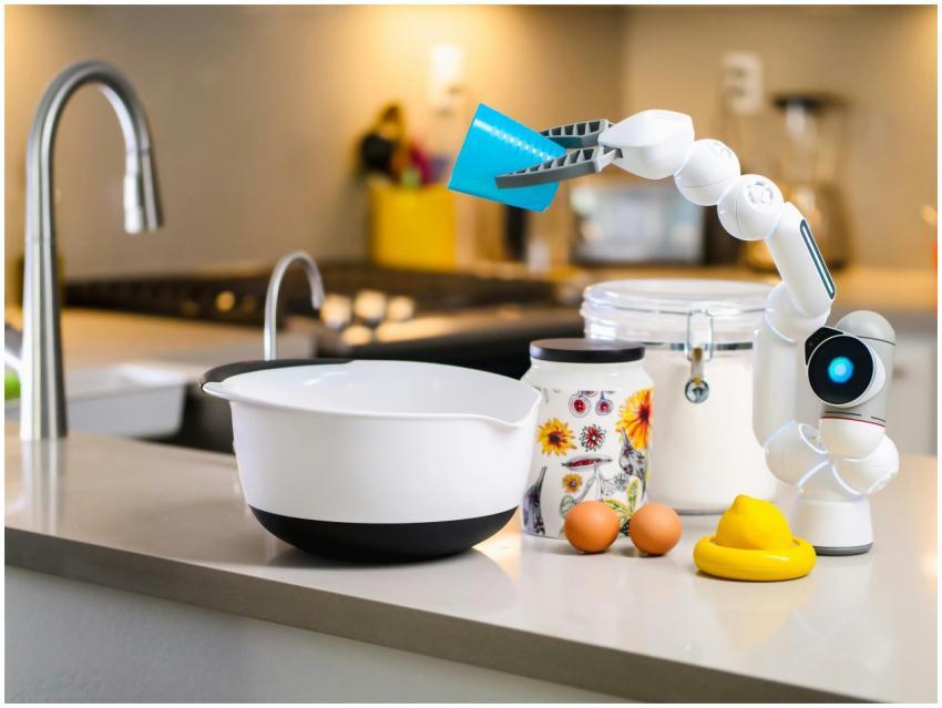 A robotic arm assists with mixing ingredients in a