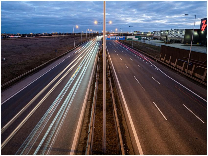 Long exposure of highway traffic with light trails
