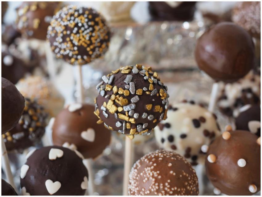 Close-up of assorted cake pops with chocolate and