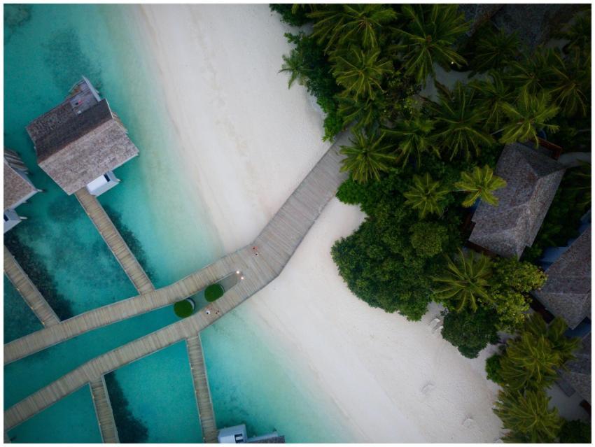 A stunning aerial view of a tropical beach resort