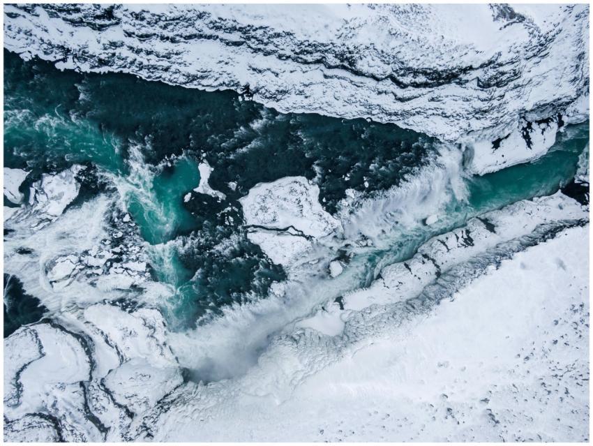 Stunning aerial shot of a frozen river in Iceland