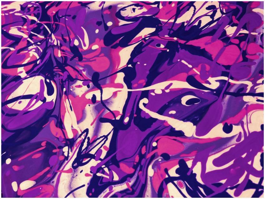 Dynamic abstract painting with vibrant purple and