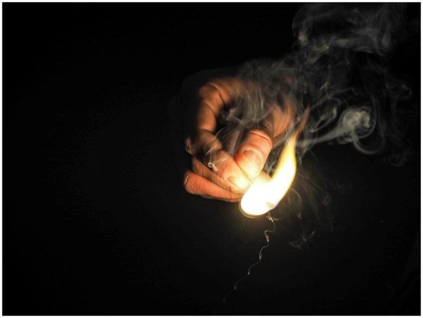 A close-up of a hand holding a bright flame with s