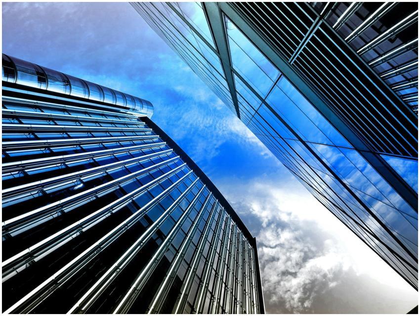 Low angle view of modern skyscrapers with reflecti