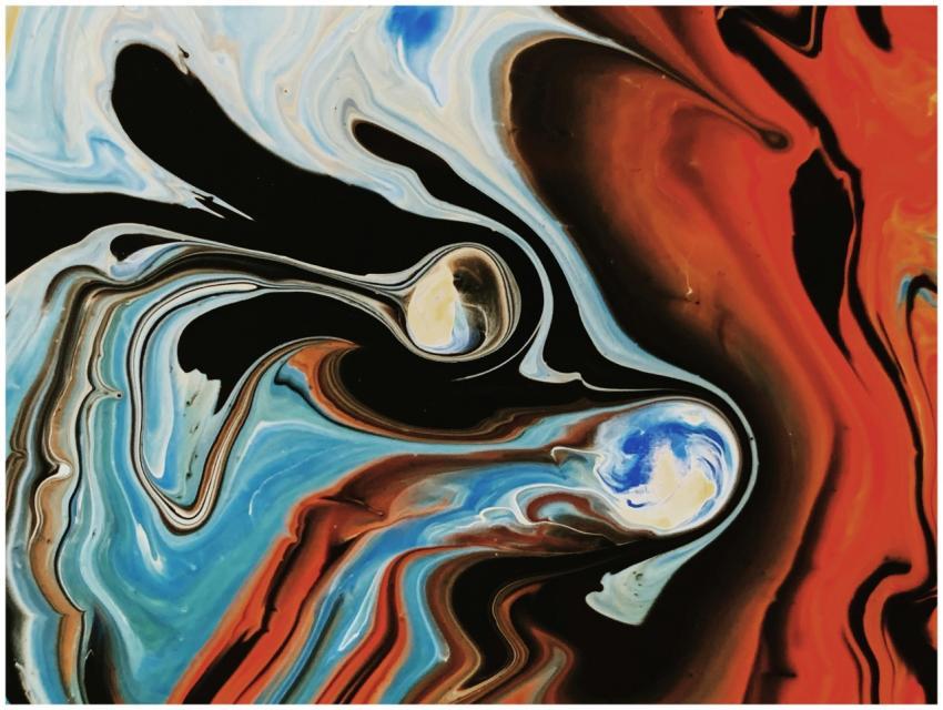 A striking abstract fluid art piece featuring swir