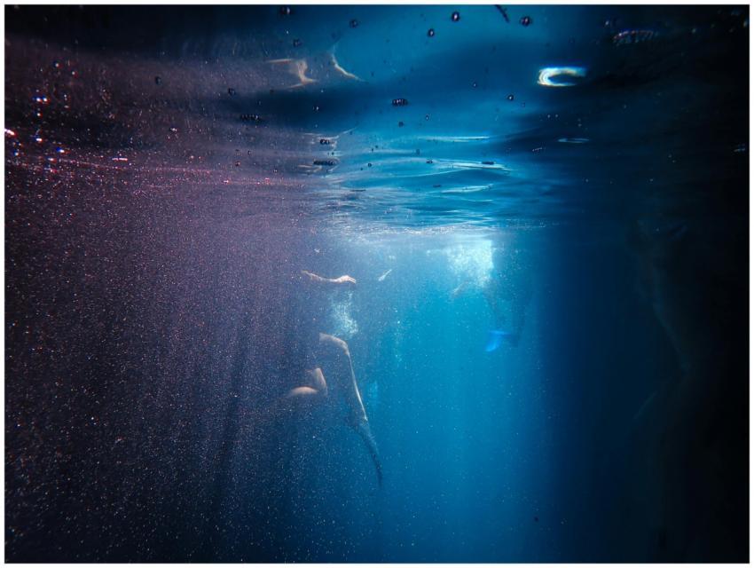 Captivating underwater scene showing divers in a m