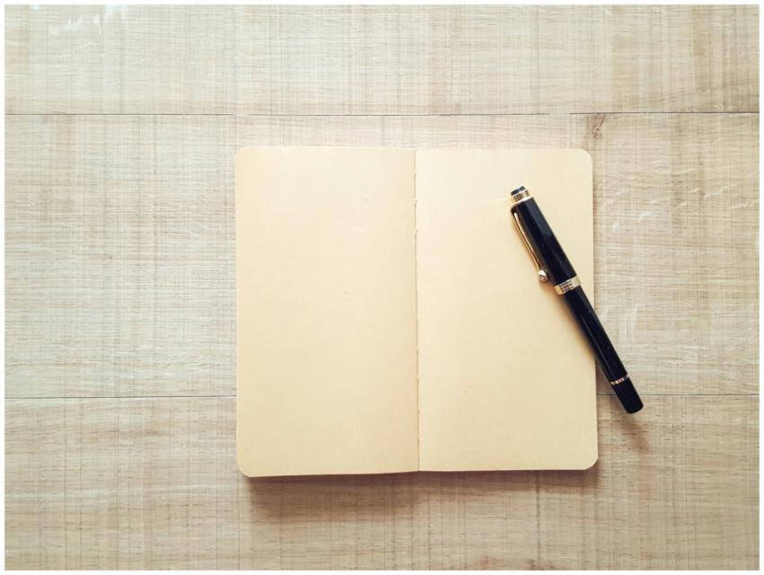 Minimalist top-view image of an open notebook with