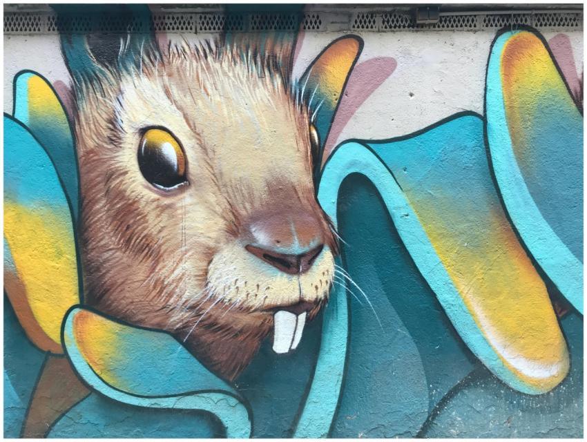 Vivid rabbit mural showcasing vibrant street art c